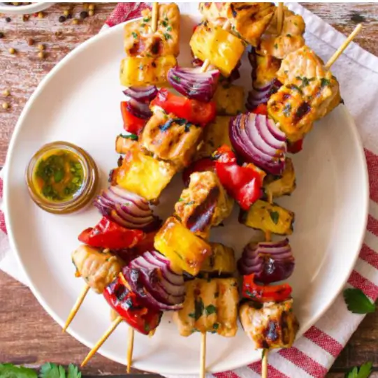 Alaska salmon with pineapple skewers recipe